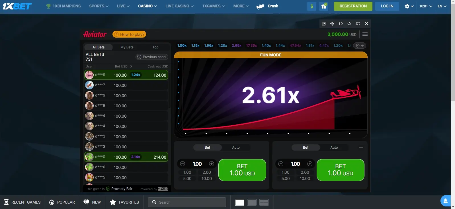 1xbet Aviator game